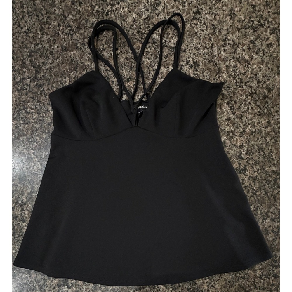 Express Black Strappy Cage Back V-Neck Peplum‎ Camisole Top Large RN55285
